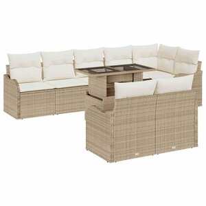 vidaXL Ensemble de canapé de jardin 9 Pièces Beige Poly Rattan