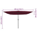 Parasol de jardin carré vidaXL avec LED 295x245 cm Bordeaux