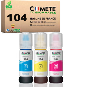COMETE, Entreprise Française- 104- pack 3 Recharges Ecotank Compatibles EPSON