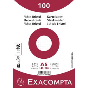 Paquet 100 Fiches Sous Film - Bristol Dots Non Perforé - 148x210mm - Blanc - Exacompta