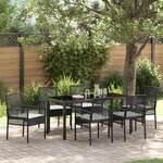 vidaXL Ensemble de Salle à Manger de Jardin de 7 Pièces avec Coussins en Rattan Synthétique Noir