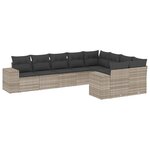 vidaXL Salon de jardin 9 Pièces avec coussins gris clair résine tressée