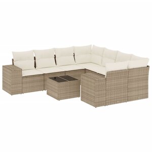 vidaXL Salon de jardin avec coussins 9 Pièces beige résine tressée