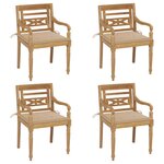 vidaXL Chaises Batavia avec coussins 4 Pièces Bois de teck solide