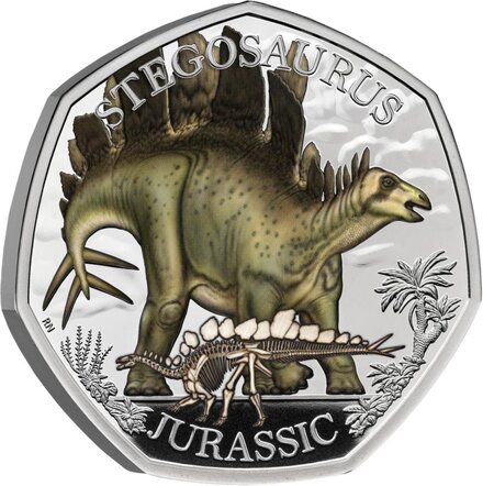 Pièce de monnaie en Argent 50 Pence g 8 Millésime 2024 Iconic Specimens STEGOSAURUS