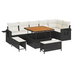 Ensemble de Canapé de Jardin de 9 Pièces vidaXL avec Coussins Rotin Poly Noir Acacia
