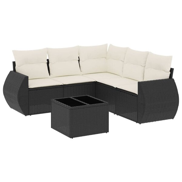 vidaXL Salon de jardin 6 Pièces avec coussins noir résine tressée