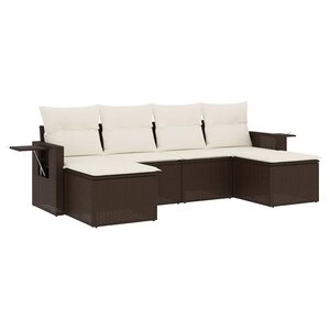 vidaXL Salon de jardin avec coussins 6 Pièces marron résine tressée
