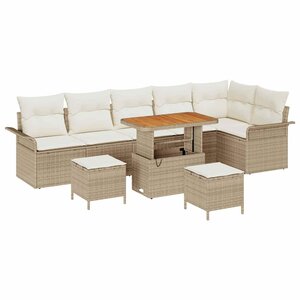 vidaXL Ensemble de canapé de jardin 9 Pièces Beige polyrotin