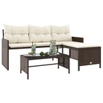 vidaXL Canapé de jardin avec table et coussins en forme de L marron