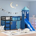 vidaXL Lit mezzanine enfants avec tour bleu 90x190 cm bois pin massif
