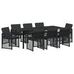 Ensemble de salle à manger de jardin de 9 pièces avec coussins en poly rotin noir