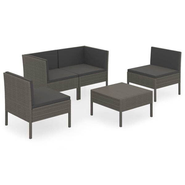 vidaXL Salon de jardin 5 Pièces avec coussins résine tressée gris