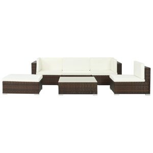 vidaXL Salon de jardin 6 Pièces avec coussins Résine tressée Marron