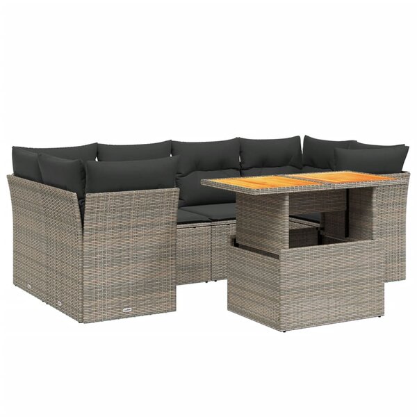 vidaXL Salon de jardin avec coussins 7 Pièces gris résine tressée