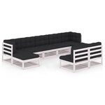vidaXL Salon de jardin 9 Pièces avec coussins Blanc Bois de pin massif