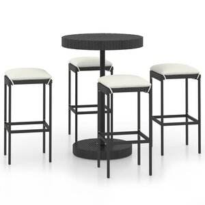 vidaXL Ensemble de bar de jardin 5 Pièces et coussins Résine tressée Noir