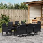 vidaXL Ensemble de Salle à Manger de Jardin en 9 Pièces avec Coussins en Poly Rattan Noir