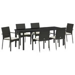 vidaXL Ensemble de Salle à Manger de Jardin de 7 Pièces avec Coussins Noir Poly Rattan