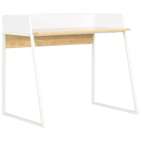 Bureau table poste de travail meuble d'ordinateur informatique étude et chêne 90 x 60 x 88 cm blanc 02_0023555