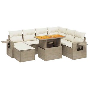 vidaXL Salon de jardin avec coussins 8 Pièces beige résine tressée