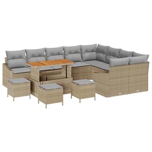 vidaXL Ensemble de canapé de jardin 13 Pièces Beige Poly rotin