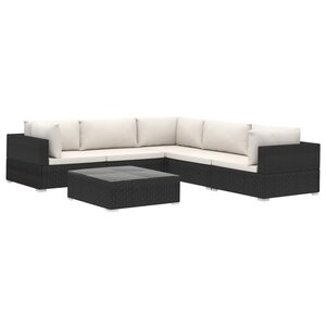 vidaXL Salon de jardin 6 Pièces avec coussins Résine tressée Noir