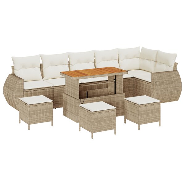 Ensemble de 10 Pièces de Canapé de Jardin avec Coussins Beige Rattan Poly Acacia