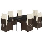 vidaXL Ensemble à manger de jardin et coussins 7 Pièces marron rotin