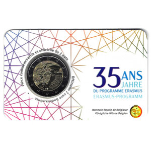 2 euros commémorative Belgique Erasmus 2022 - coincard BU version française.