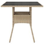 vidaXL Table de jardin dessus en verre beige 80x80x75cm résine tressée