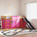 vidaXL Lit superposé avec toboggan et rideaux rose 90x200 cm