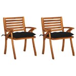 vidaXL Chaises à manger de jardin avec coussins lot de 2 Acacia massif