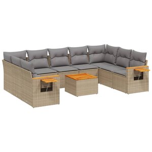 vidaXL Salon de jardin avec coussins 10 Pièces beige résine tressée