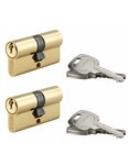 THIRARD - Lot de 2 cylindres de serrure double entrée STD  30x30mm  s'entrouvrant  laiton 3 clés/cylindre