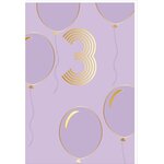 Carte D'anniversaire 3 Ans En Or - Violet - A Message - Pour Enfant Fille Garçon - Ballons - 11 5 X 17 Cm - Draeger paris