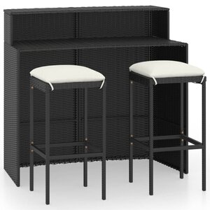 vidaXL Ensemble de bar de jardin avec coussins 3 Pièces Noir