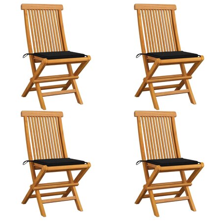 vidaXL Chaises de jardin avec coussins noir 4 Pièces Bois de teck massif