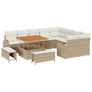 vidaXL Ensemble de canapé de jardin 12 Pièces Beige Poly rotin