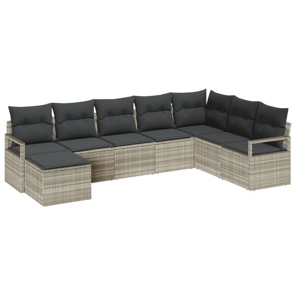 Ensemble de canapé de jardin 7 pièces avec coussins Gris clair Poly Rattan