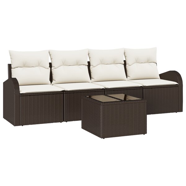 vidaXL Ensemble de Canapés de Jardin 5 Pièces avec Coussins Marron Poly Rotin