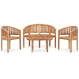 vidaXL Salon de jardin 4 Pièces en forme de banane Bois de teck solide