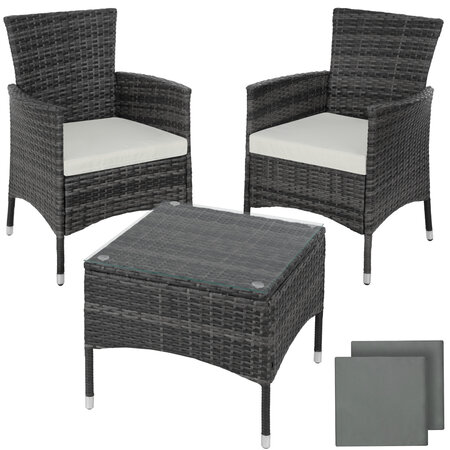 Tectake Salon de jardin LUCERNE 2 places avec 2 sets de housses - gris