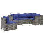 vidaXL Salon de jardin 5 Pièces avec coussins Gris Résine tressée