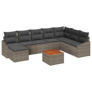 vidaXL Ensemble de canapé de jardin avec coussin 9 Pièces Gris polyrotin