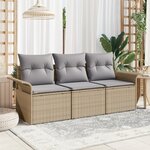 Ensemble de Canapés de Jardin de 3 Pièces avec Coussins Beige en Rattan Poly