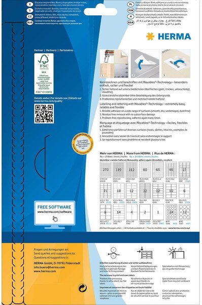 Etui de 60 etiquettes superprint rondes diam 60mm sur 25 feuilles a4 blanc herma