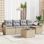 vidaXL Ensemble de Canapé de Jardin 6 Pièces avec Coussins Noir Poly Rattan
