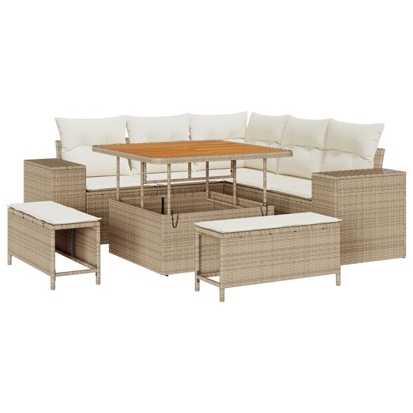 vidaXL Ensemble de canapés de jardin 8 pièces avec coussins Beige Rotin poly Acacia