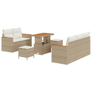 Set de canapé de jardin vidaXL 8 pièces avec coussins beige poly rotin acacia